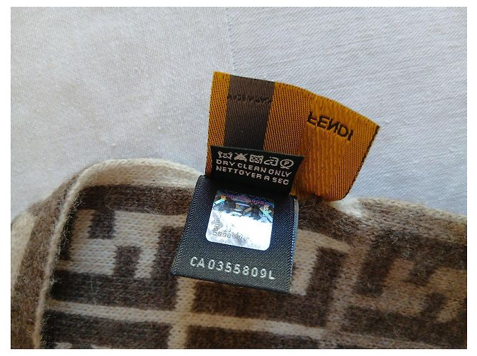 Fendi FF Monogram Wool Scarf Brown White Beige - view 6