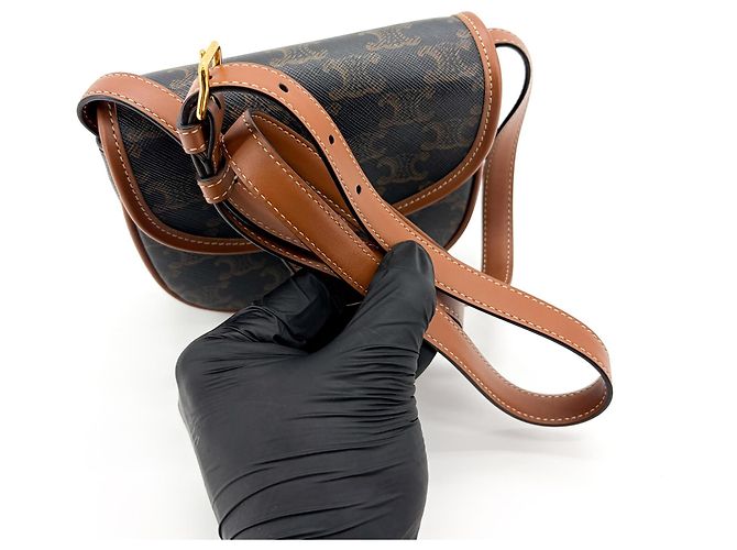 Céline Celine Besace Flap Triomphe Coated Canvas Mini Schwarz - Ansicht 6