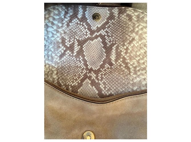 Borsa a tracolla Michael Kors in camoscio e stampa pitone Marrone Beige - vista 2