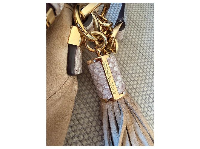 Borsa a tracolla Michael Kors in camoscio e stampa pitone Marrone Beige - vista 3