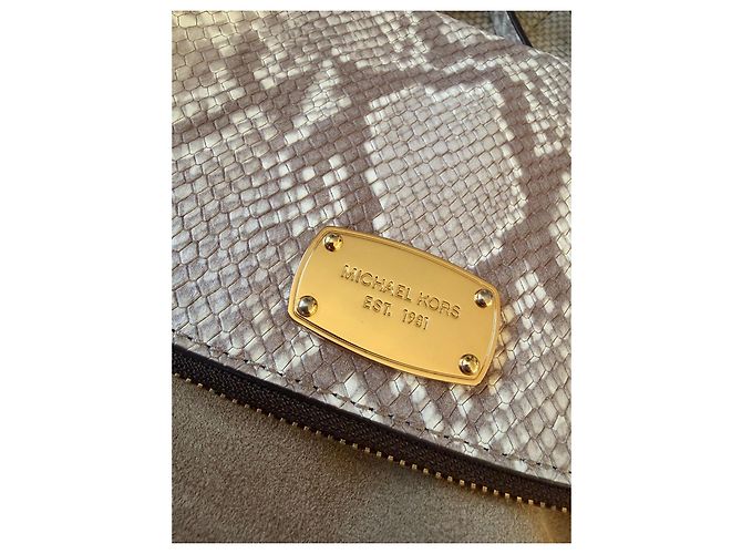 Borsa a tracolla Michael Kors in camoscio e stampa pitone Marrone Beige - vista 4