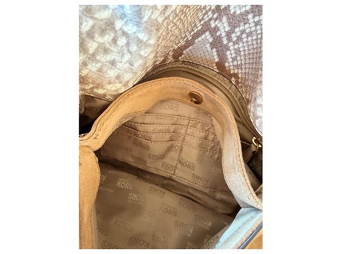 Borsa a tracolla Michael Kors in camoscio e stampa pitone Marrone Beige - vista 5