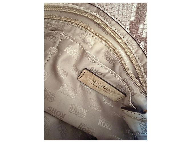 Borsa a tracolla Michael Kors in camoscio e stampa pitone Marrone Beige - vista 6