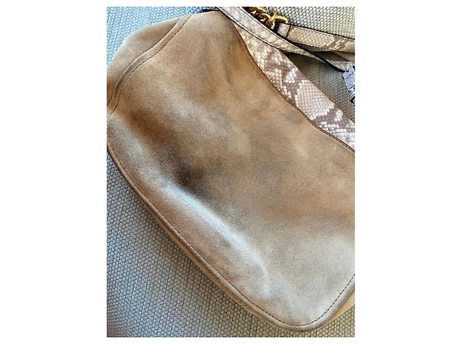 Borsa a tracolla Michael Kors in camoscio e stampa pitone Marrone Beige - vista 7