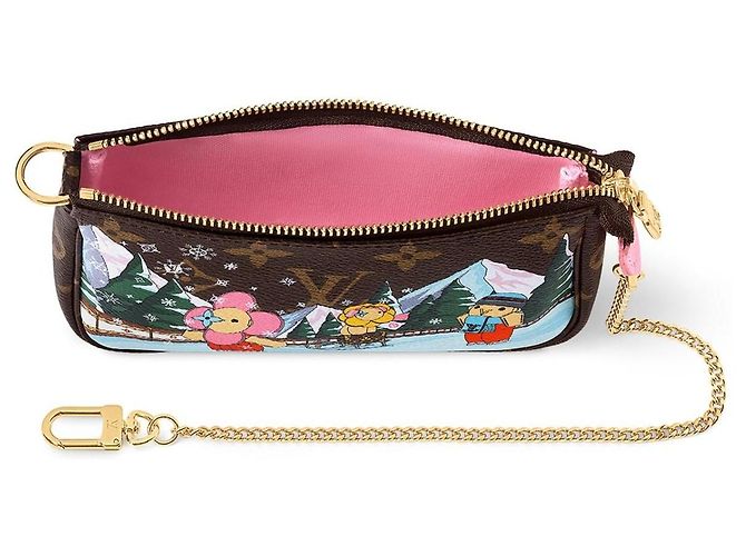 Louis Vuitton Mini Pochette Accessoires Xmas Animation Castaño Rosa Blanco Roja Azul Verde - vista 2
