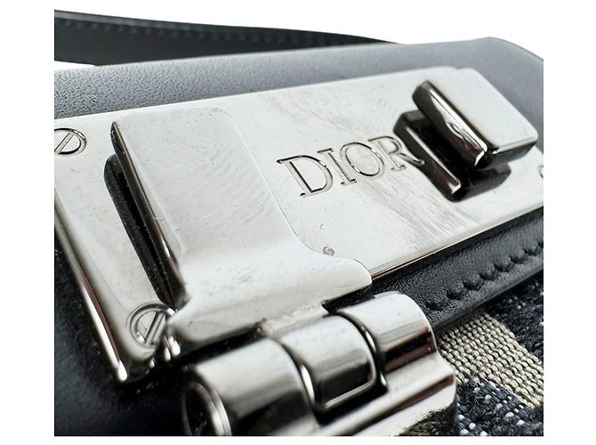 Borsa a tracolla Christian Dior in pelle e tela Nero Blu navy - vista 11