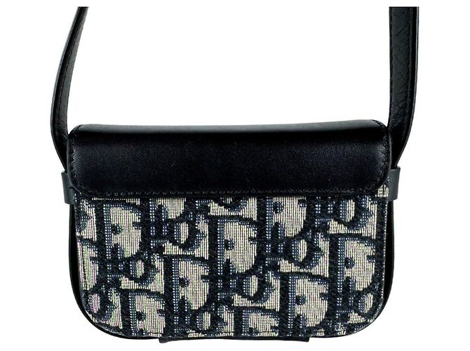Borsa a tracolla Christian Dior in pelle e tela Nero Blu navy - vista 3
