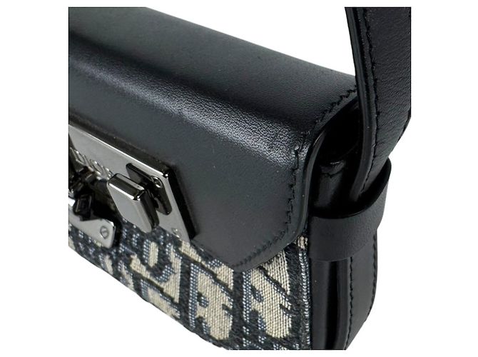 Borsa a tracolla Christian Dior in pelle e tela Nero Blu navy - vista 6