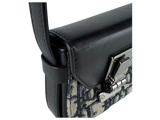 Borsa a tracolla Christian Dior in pelle e tela Nero Blu navy - vista 7