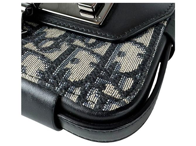 Borsa a tracolla Christian Dior in pelle e tela Nero Blu navy - vista 8