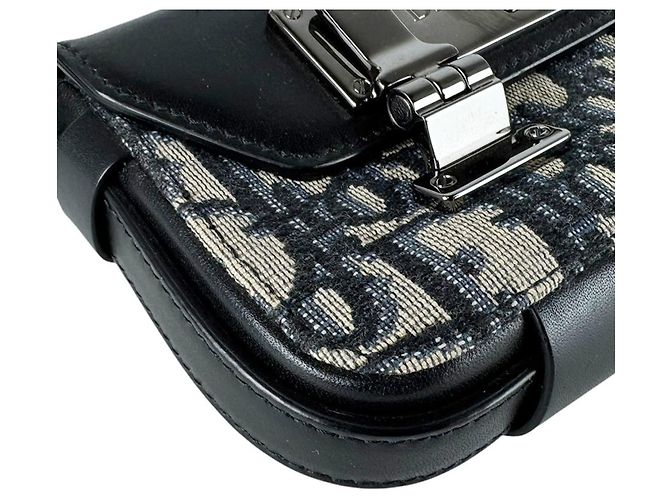 Borsa a tracolla Christian Dior in pelle e tela Nero Blu navy - vista 9