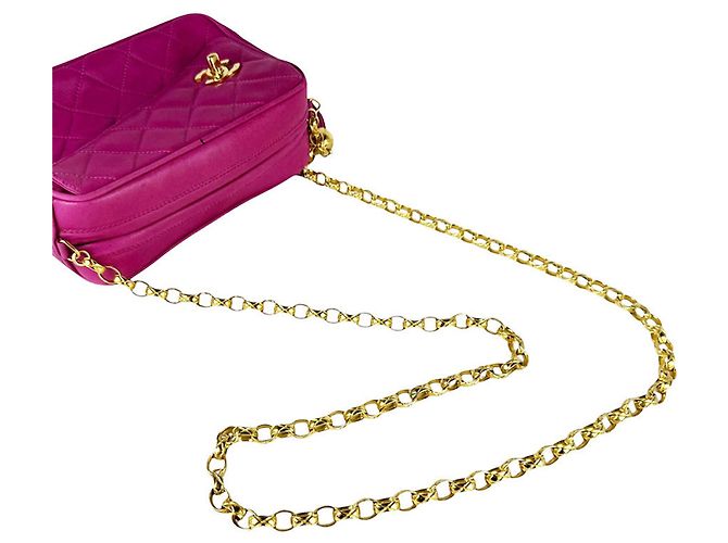 Borsa a tracolla Chanel in pelle d'agnello Magenta - vista 10