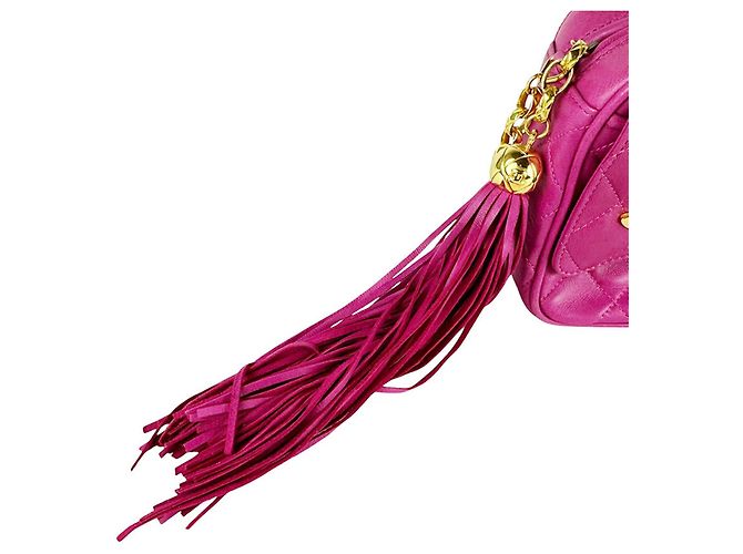 Borsa a tracolla Chanel in pelle d'agnello Magenta - vista 11