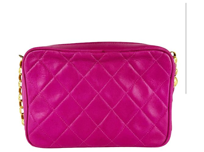 Borsa a tracolla Chanel in pelle d'agnello Magenta - vista 3