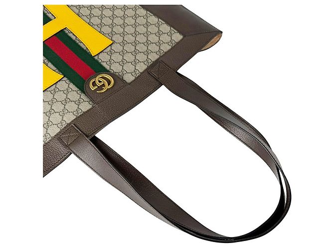 Borsa Tote Gucci Ophidia GG Supreme Canvas Marrone Giallo - vista 10