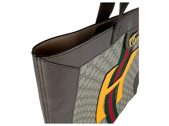 Borsa Tote Gucci Ophidia GG Supreme Canvas Marrone Giallo - vista 7