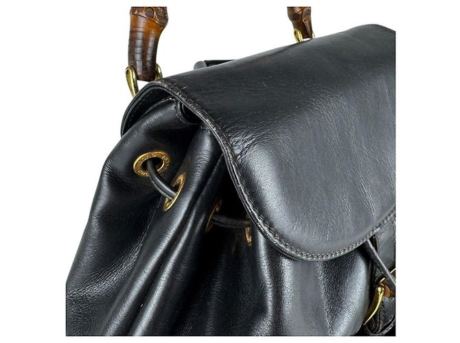 Gucci Bamboo Leder-Rucksack Schwarz - Ansicht 7