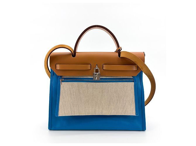 Hermès Hermes Herbag Zip Verso Leather and Toile 31 Castaño - vista 2
