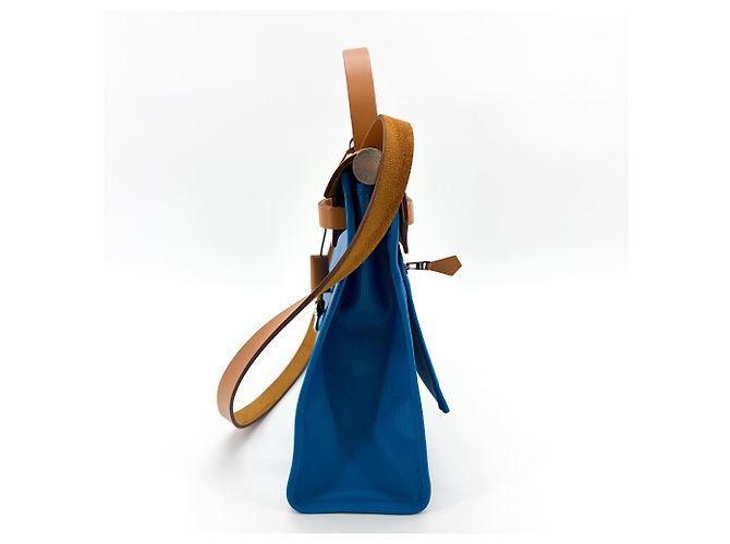 Hermès Hermes Herbag Zip Verso Leather and Toile 31 Castaño - vista 3