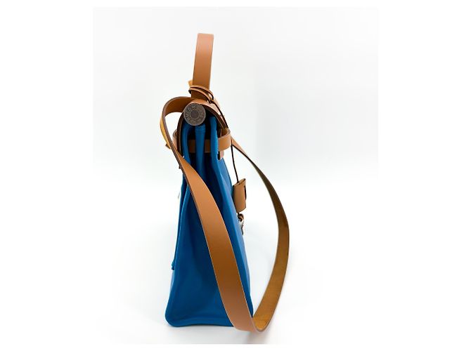 Hermès Hermes Herbag Zip Verso Leather and Toile 31 Castaño - vista 4