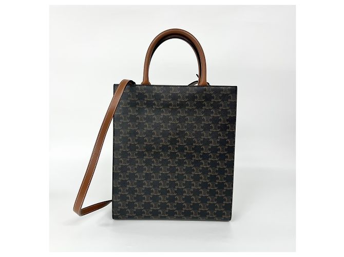 Céline Celine Vertical Cabas Triomphe Coated Canvas Large Marrom - vista 2