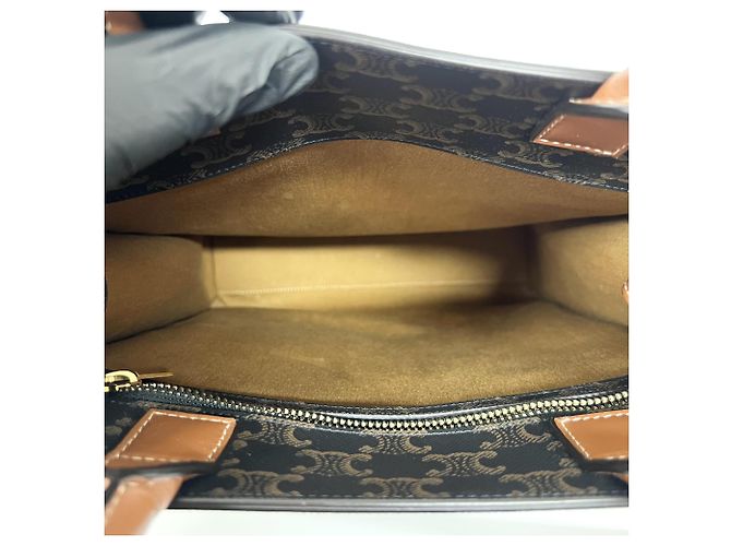 Céline Celine Vertical Cabas Triomphe Coated Canvas Large Marrom - vista 5