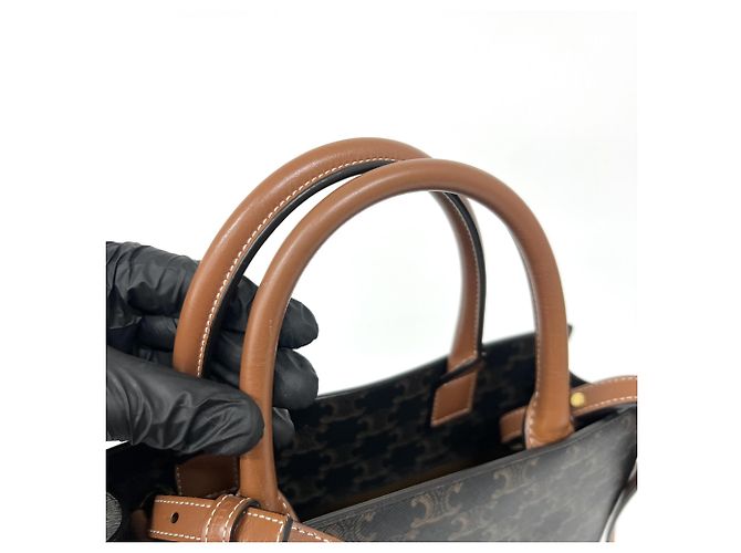 Céline Celine Vertical Cabas Triomphe Coated Canvas Large Marrom - vista 6