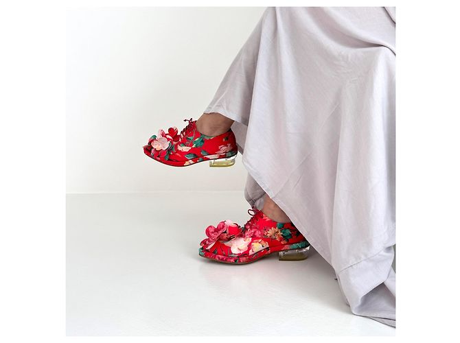Simone Rocha Mad Flower Satin Brogues Pink Rot Grün - Ansicht 2