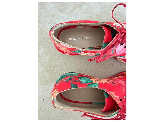 Simone Rocha Mad Flower Satin Brogues Pink Rot Grün - Ansicht 3