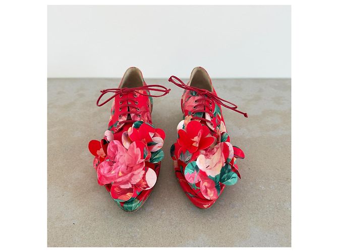 Simone Rocha Mad Flower Satin Brogues Pink Rot Grün - Ansicht 6