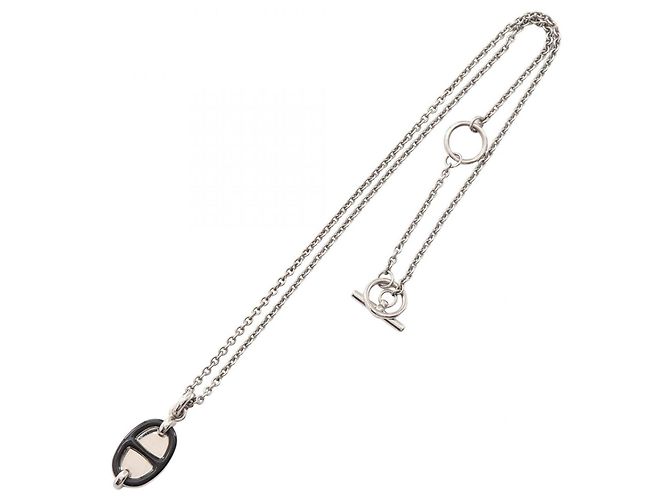 Hermès Collana Hermes Chaine d'Ancre Mini Maillon PM Nero Argento - vista 3