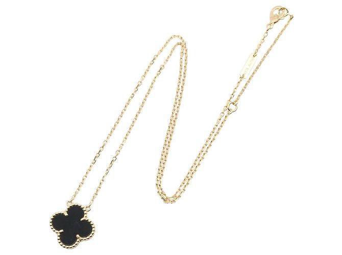 Van Cleef & Arpels Vintage Alhambra Onyx Halskette Schwarz Golden - Ansicht 2