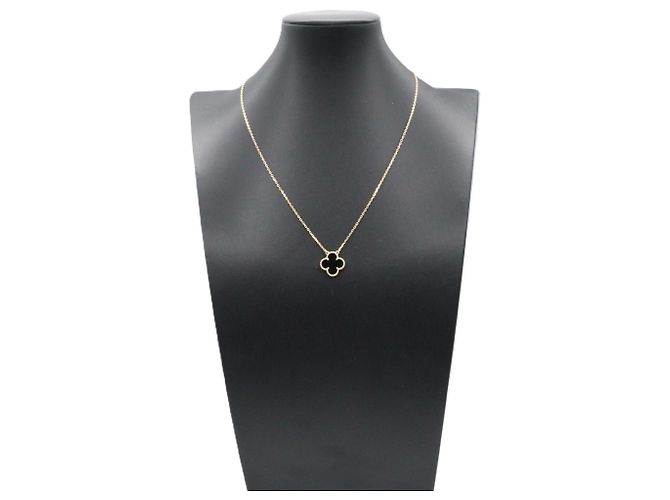 Van Cleef & Arpels Vintage Alhambra Onyx Halskette Schwarz Golden - Ansicht 6
