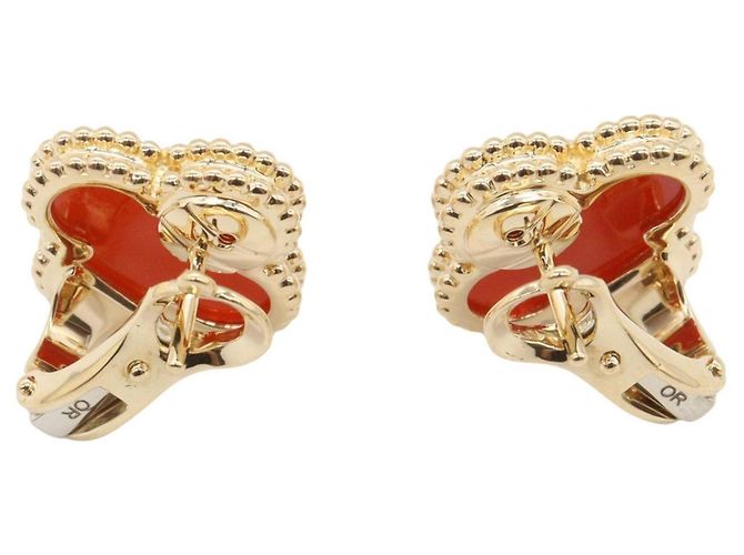 Van Cleef & Arpels Vintage Alhambra Ohrringe aus Karneol Rot Golden - Ansicht 2