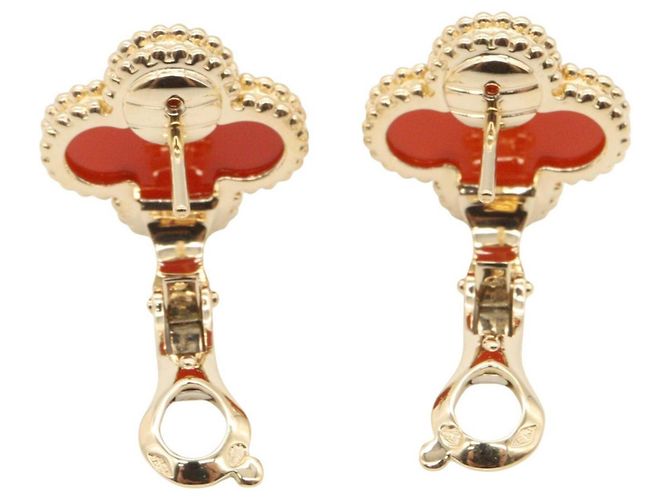 Van Cleef & Arpels Vintage Alhambra Ohrringe aus Karneol Rot Golden - Ansicht 3
