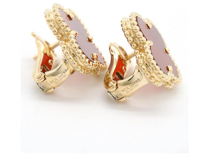 Van Cleef & Arpels Vintage Alhambra Ohrringe aus Karneol Rot Golden - Ansicht 4