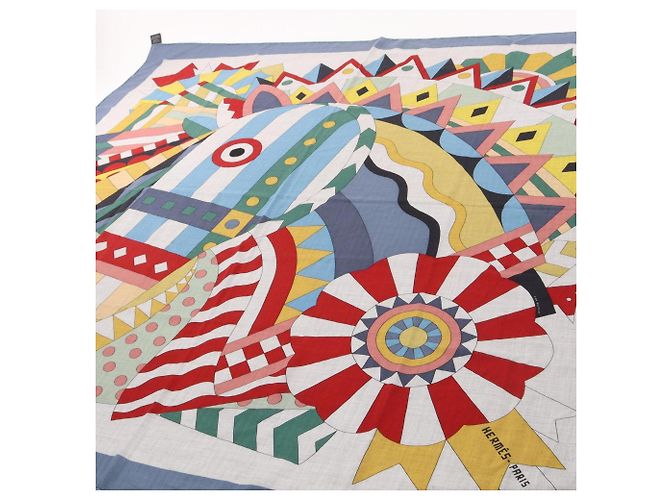 Hermès Hermes Carre Geant 140 CHEVAL DE FTE Pañuelo Bufanda Castaño Multicolor - vista 2