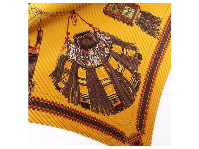 Hermès Foulard Hermes Carre Plissé Cuirs du Desert Marrone Multicolore - vista 4