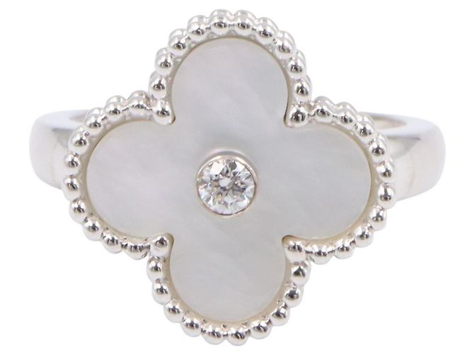 Van Cleef & Arpels Vintage Alhambra Ring aus Perlmutt Silber Weiß - Ansicht 2