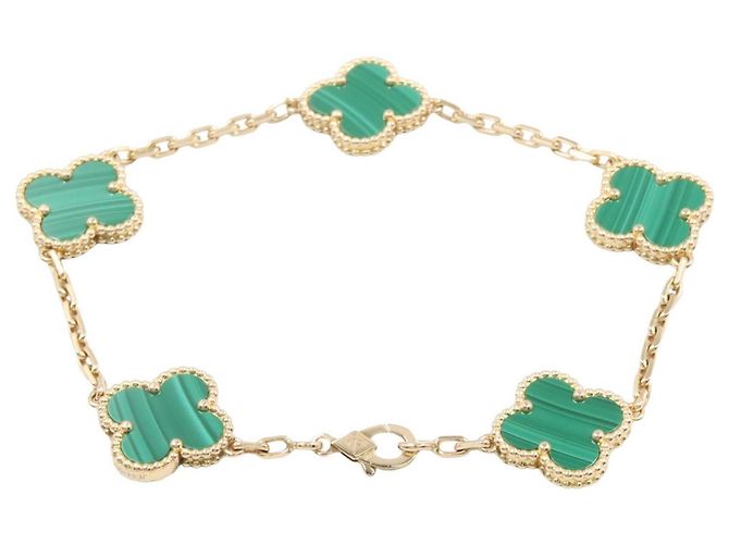 Bracciale Van Cleef & Arpels Vintage Alhambra Malachite 5P D'oro Verde - vista 2