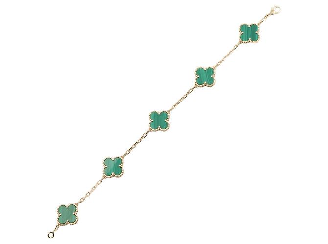 Bracciale Van Cleef & Arpels Vintage Alhambra Malachite 5P D'oro Verde - vista 3