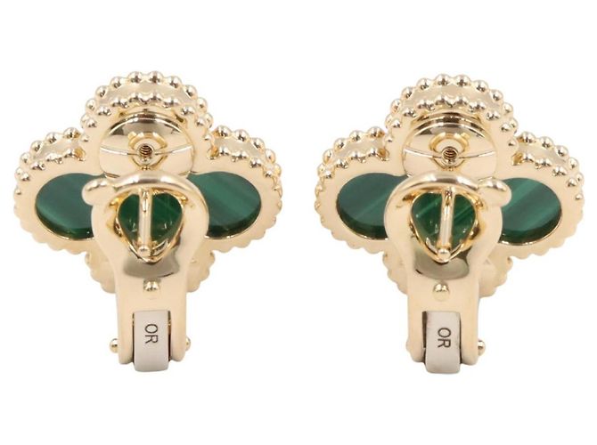 Orecchini Van Cleef & Arpels Vintage Alhambra Malachite D'oro Verde - vista 2