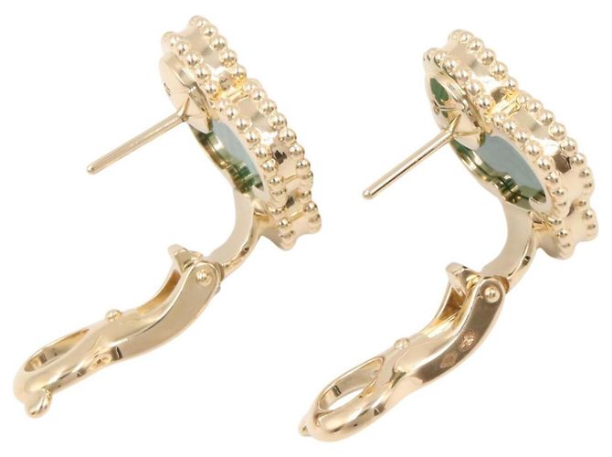 Orecchini Van Cleef & Arpels Vintage Alhambra Malachite D'oro Verde - vista 3