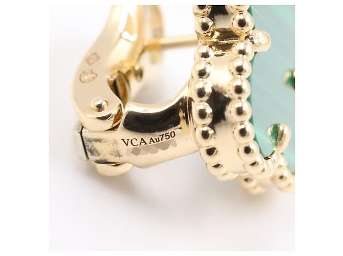 Orecchini Van Cleef & Arpels Vintage Alhambra Malachite D'oro Verde - vista 4