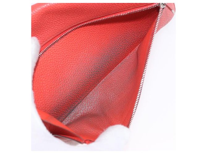 Hermès Portafoglio HERMES Dogon in pelle Taurillon Clemence Orange Silver Auth 204105 Argento Arancione - vista 11
