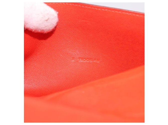 Hermès Portafoglio HERMES Dogon in pelle Taurillon Clemence Orange Silver Auth 204105 Argento Arancione - vista 12