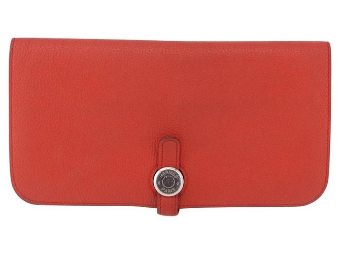 Hermès Portafoglio HERMES Dogon in pelle Taurillon Clemence Orange Silver Auth 204105 Argento Arancione - vista 13