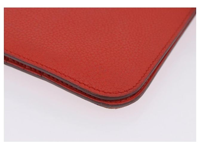 Hermès Portafoglio HERMES Dogon in pelle Taurillon Clemence Orange Silver Auth 204105 Argento Arancione - vista 14