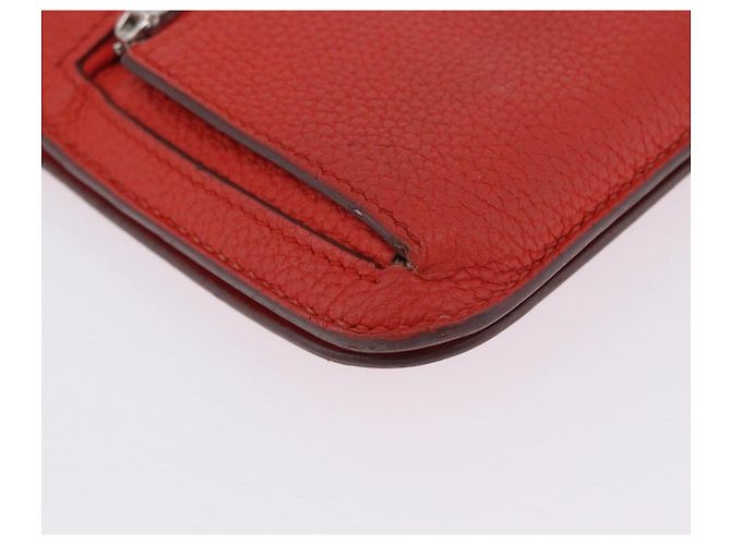 Hermès Portafoglio HERMES Dogon in pelle Taurillon Clemence Orange Silver Auth 204105 Argento Arancione - vista 16