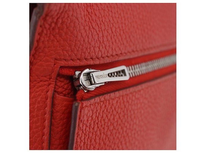 Hermès Portafoglio HERMES Dogon in pelle Taurillon Clemence Orange Silver Auth 204105 Argento Arancione - vista 18